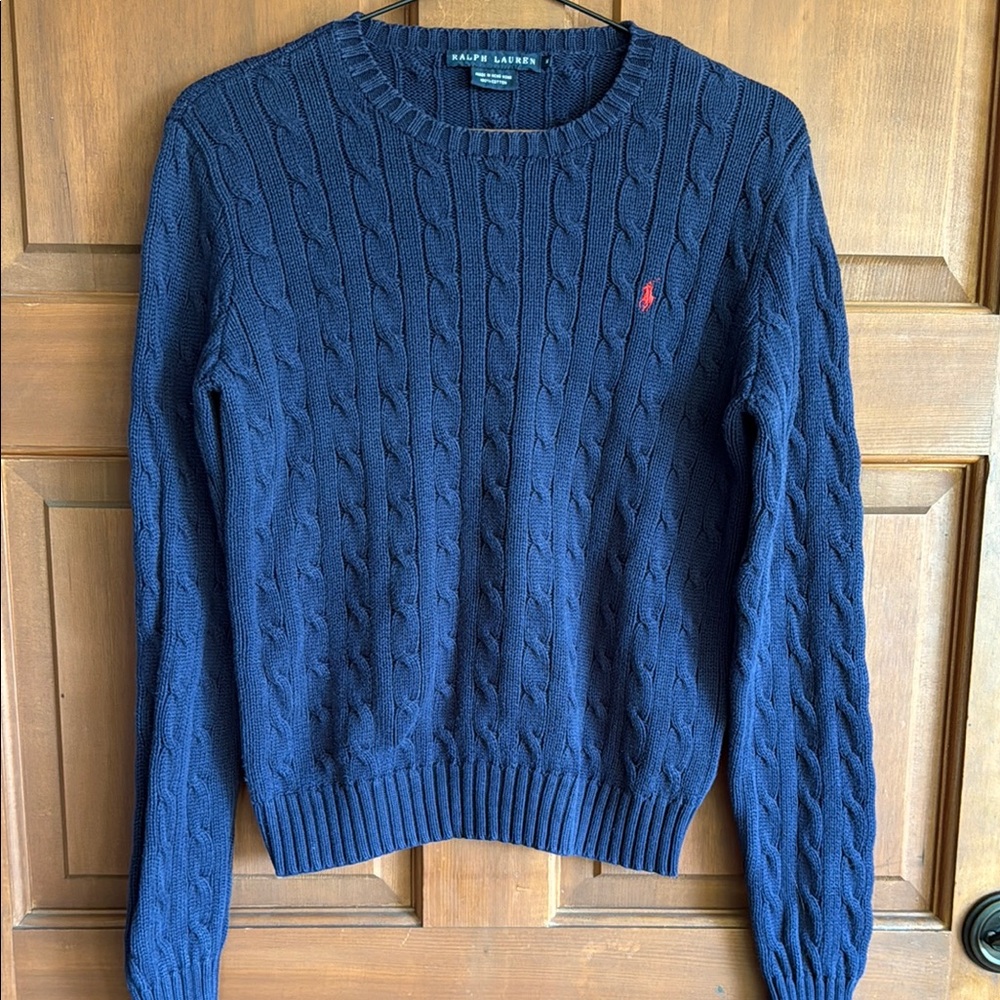 Ralph Lauren Dark Blue Cable Knit Crewneck Sweater